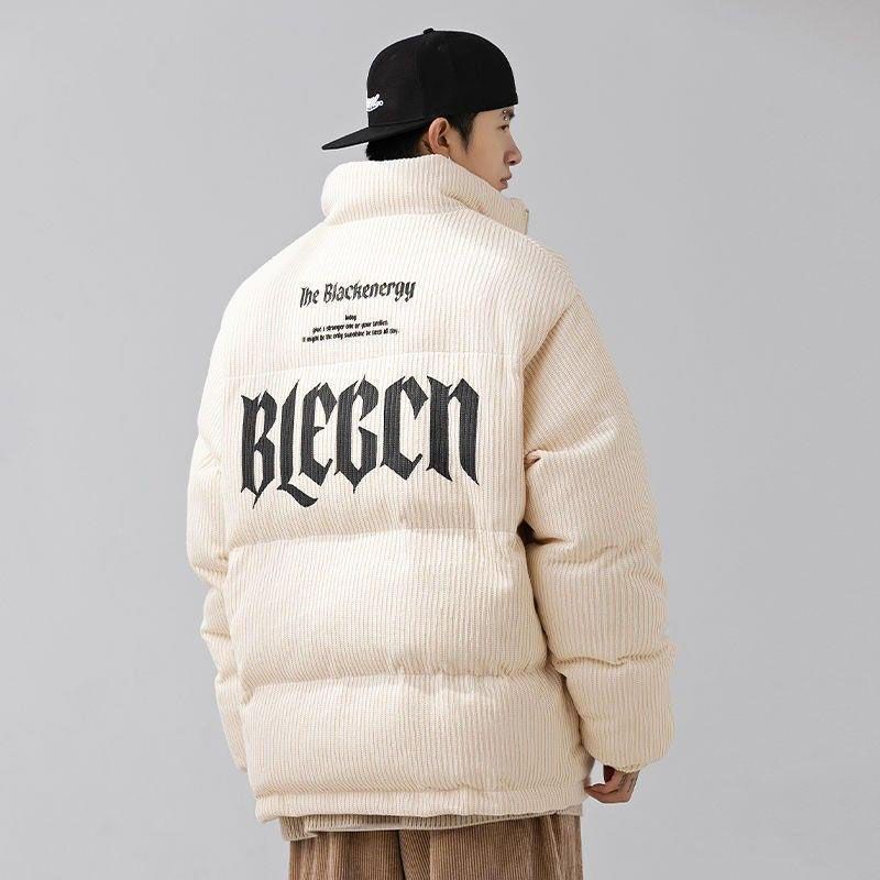 oversize letter print American retro cotton jacket for men  winter new loose design couple jacket