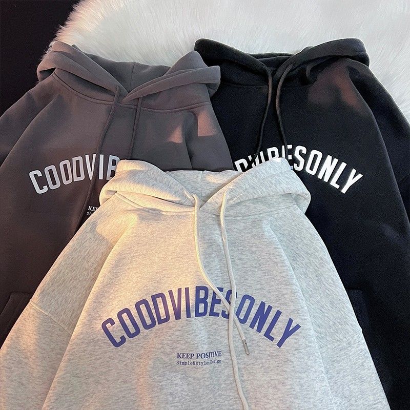 American original high street trendy letter hooded sweatshirt for men and women in autumn and winter plus velvet heavy cotton loose couple coat