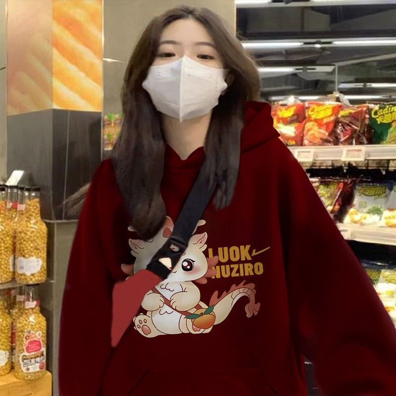 450G Heavy Silver Fox Velvet Hooded Sweatshirt for Women Autumn and Winter Couples American Sweet and Cute Cartoon Loose Jacket Trendy