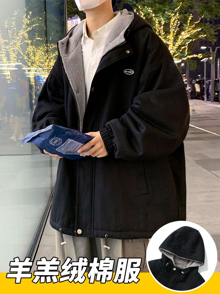 男士棉服秋冬季美式連帽工裝羊羔絨外套潮牌棉襖子情侶裝加厚棉衣
