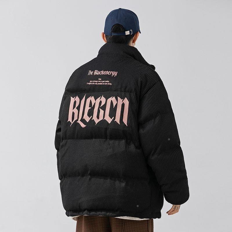 oversize letter print American retro cotton jacket for men  winter new loose design couple jacket