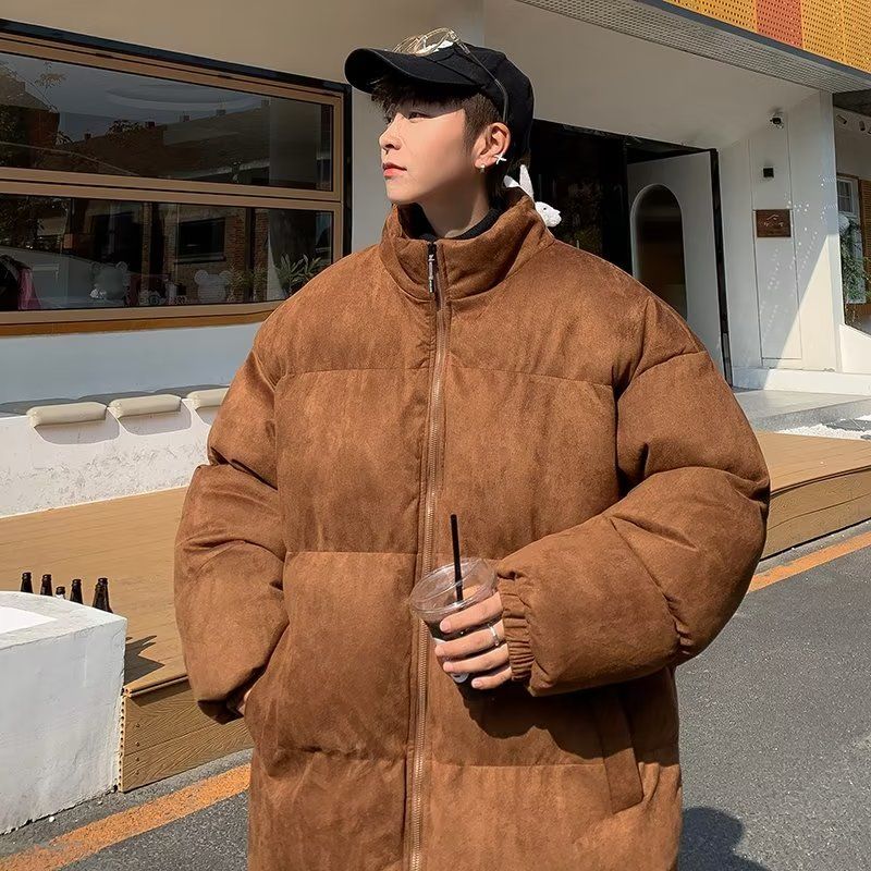 2023麂皮絨棉服男士冬季美式復古ins潮牌立領情侶棉衣外套棉襖