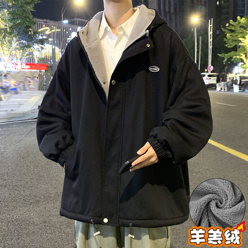羊羔絨棉衣男士外套秋冬季2023新款加厚加絨棉襖男生冬裝潮牌棉服