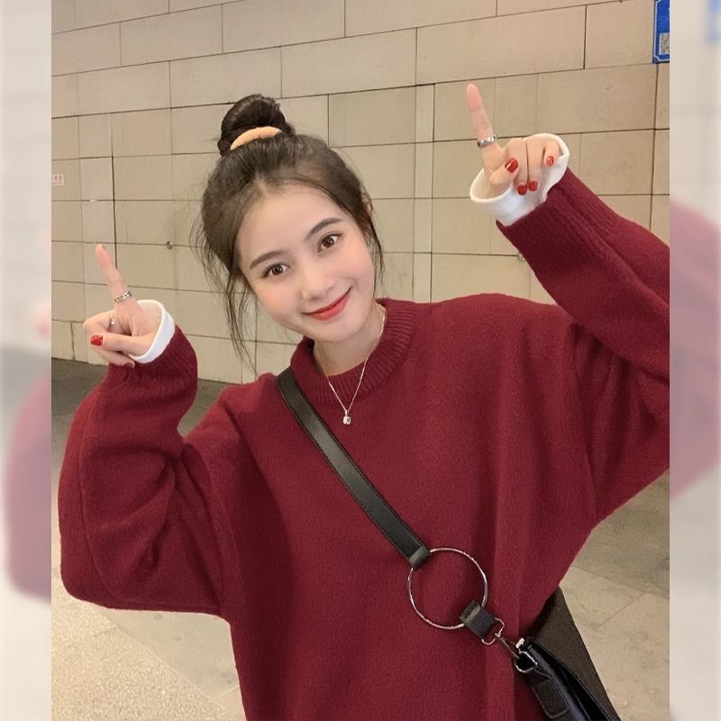 Sweater Women's Korean Autumn and Winter Fashionable Western Style Loose Lazy Retro Hong Kong Style Round Neck Pullover Sweater Top