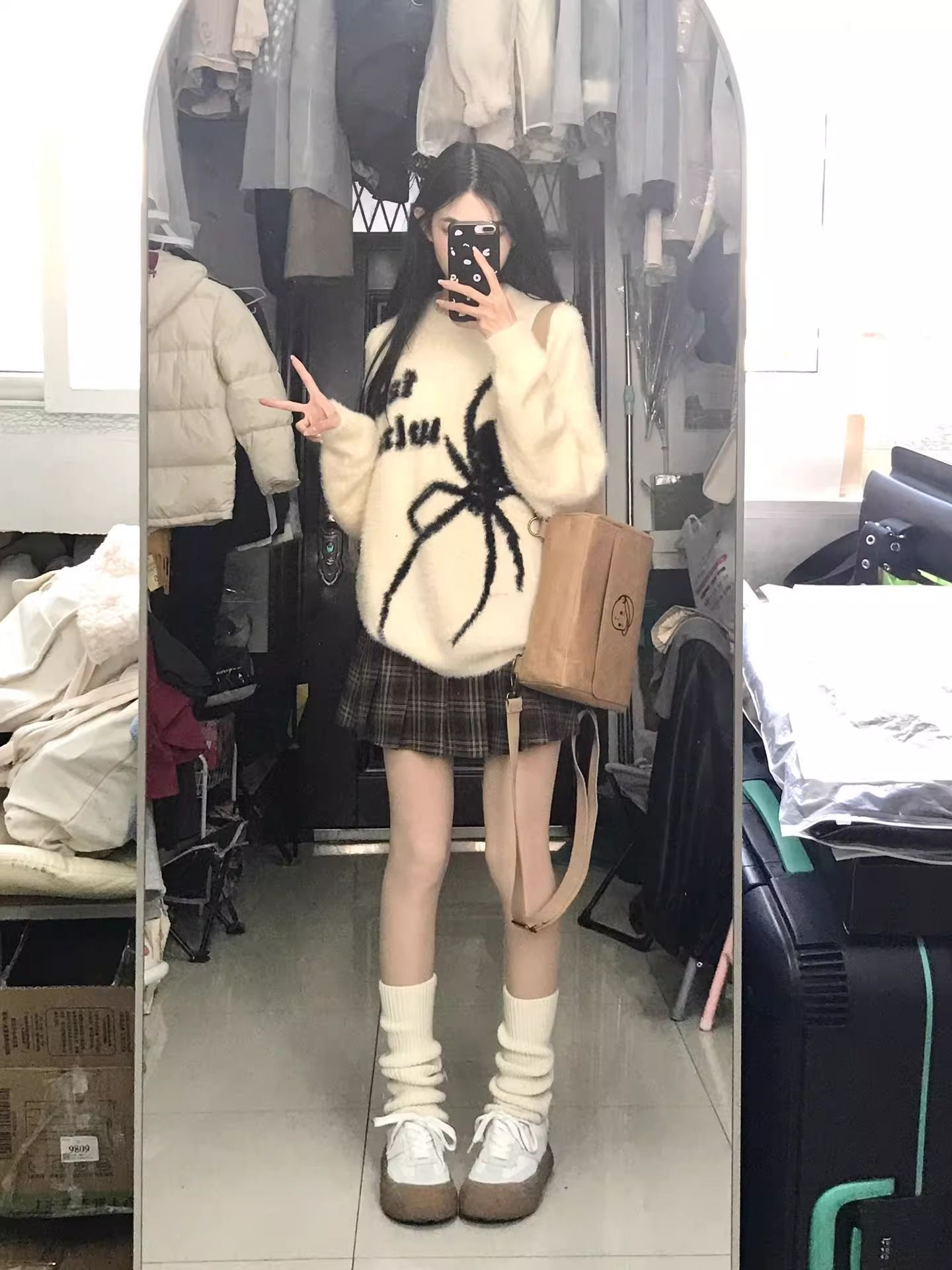 蜘蛛提花毛衣女士寬鬆休閒慵懶風加厚冬季針織衫美式潮牌毛絨上衣