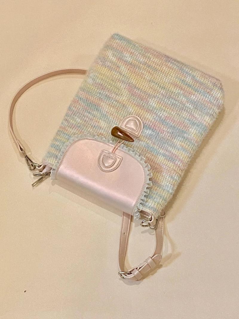 Ballet style girly rainbow bag 2023 new autumn and winter small bag woolen horn buckle design crossbody bag for women