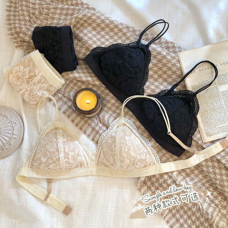 A complete set of underwear and underwear for pure desire student girls sexy lace ultra-thin small breasts thin strap bra summer