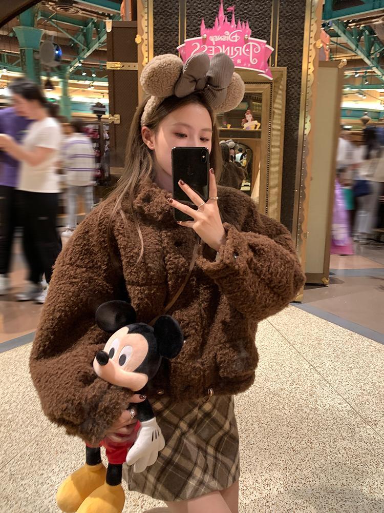 韓版休閒羊羔絨短款外套女秋冬新款美拉德時尚洋氣加厚保暖外套潮