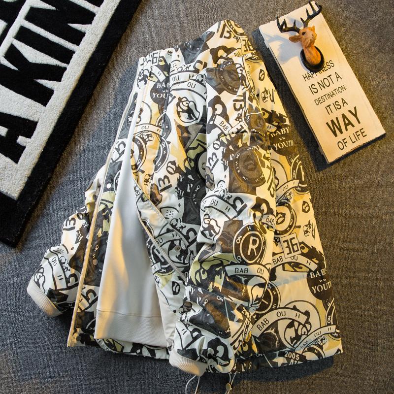 Paul trendy American graffiti printed trendy brand down jacket winter couple bread coat thickened warm cotton jacket