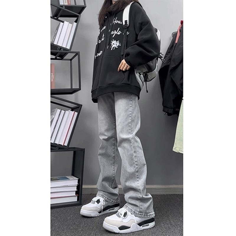 美式復古煙灰色牛仔褲男秋冬高級感小眾顯瘦褲子顯腿長直筒微喇褲