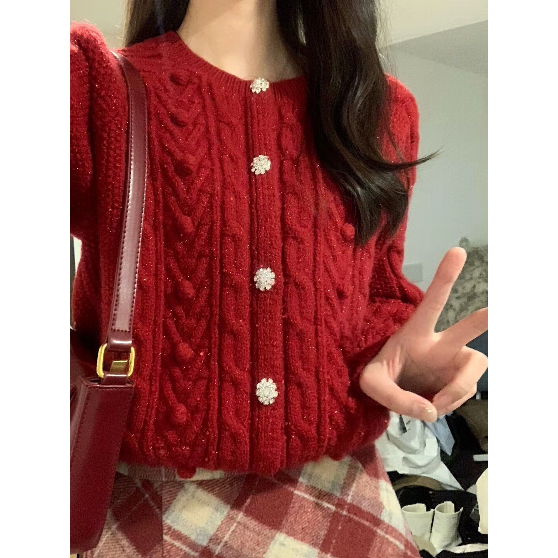 圣诞节毛衣女秋冬季新款红色新年龙年本命年衣服针织开衫上衣