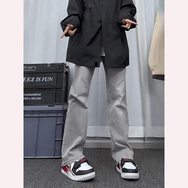cleanfit煙灰色牛仔褲男女秋冬款美式復古vibe褲子修身顯瘦微喇褲