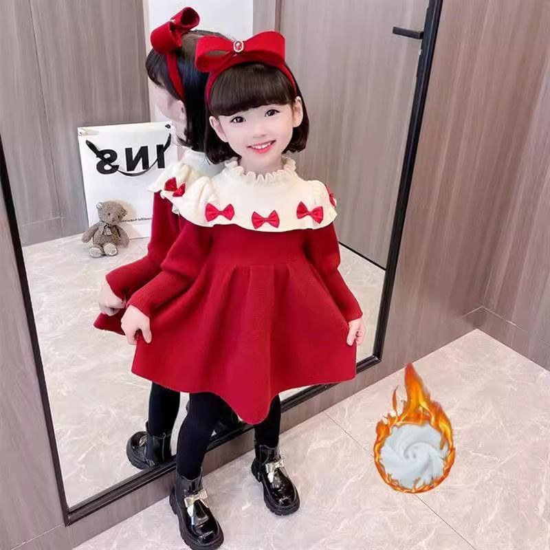 女童秋冬連衣裙2023新款寶寶毛衣裙兒童裝針織冬季公主裙小童裙子