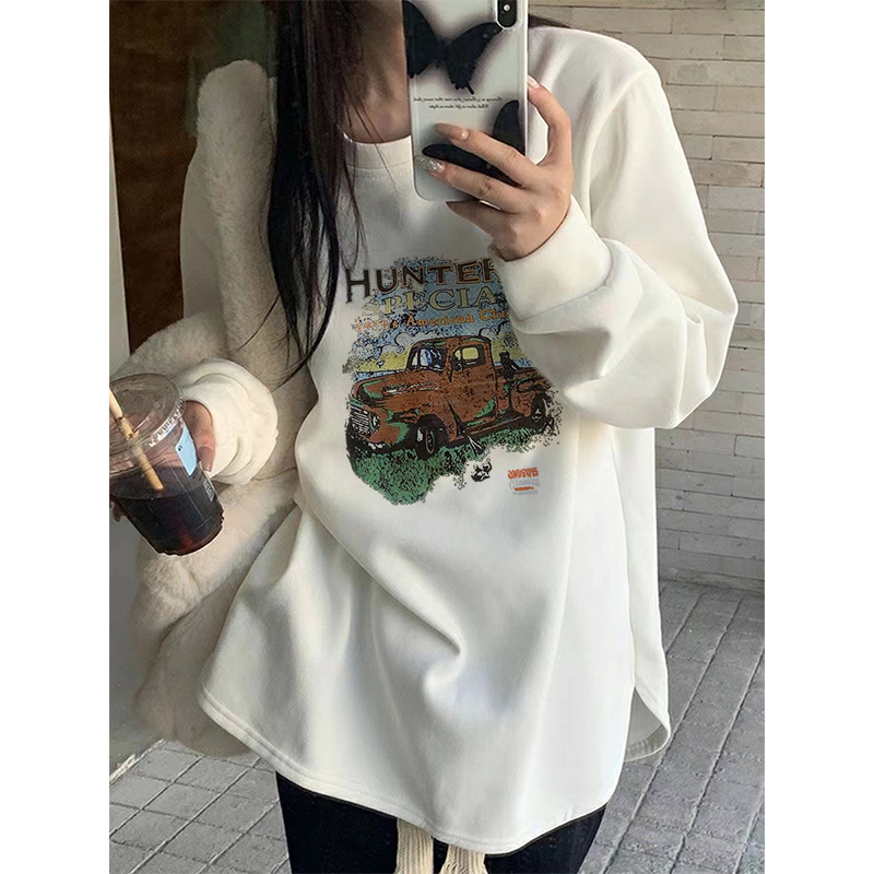 重磅德絨t恤白色打底衫女冬季加絨加厚寬鬆慵懶風內搭長袖上衣服
