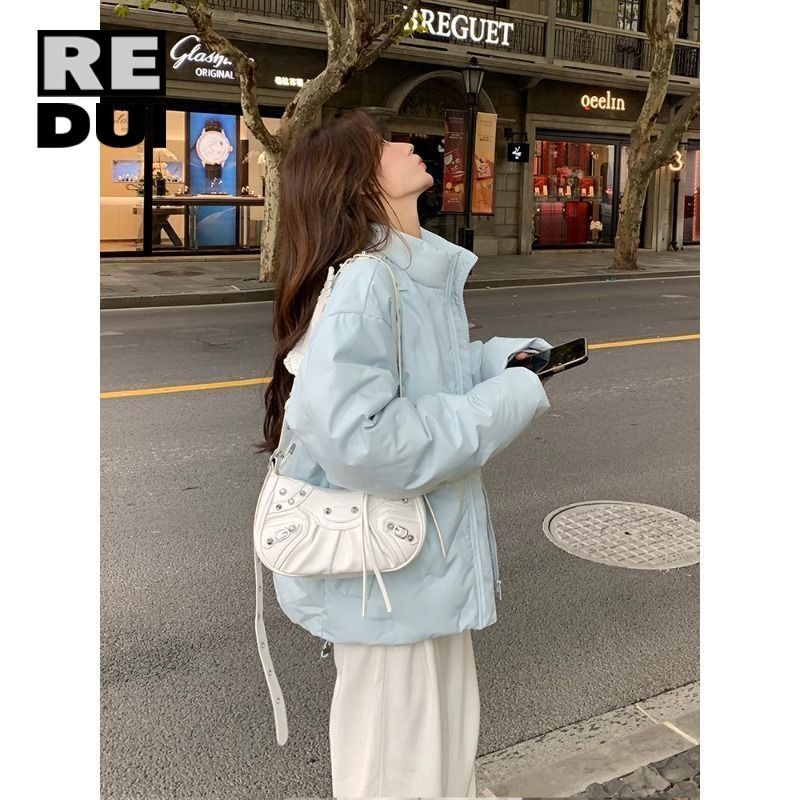 2023新款加厚菱格壓印立領小個子潮牌情侶冬季外套男女款小眾棉衣