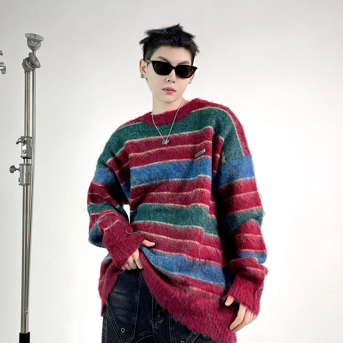 Contrast striped sweaters for men and women tie-dye niche soft waxy autumn and winter lazy loose trendy ins student versatile sweaters