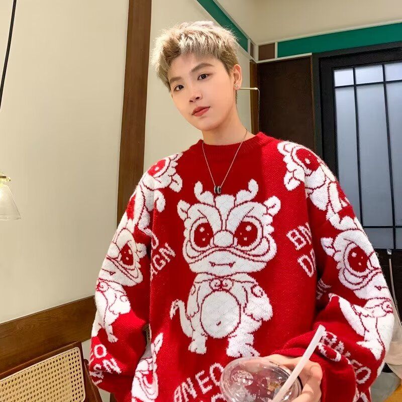 2024龍年過新年毛衣男女本命年紅色小眾軟糯慵懶寬鬆潮ins針織衫