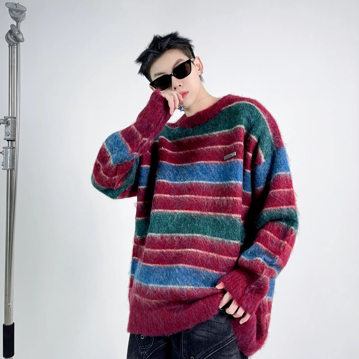 Contrast striped sweaters for men and women tie-dye niche soft waxy autumn and winter lazy loose trendy ins student versatile sweaters