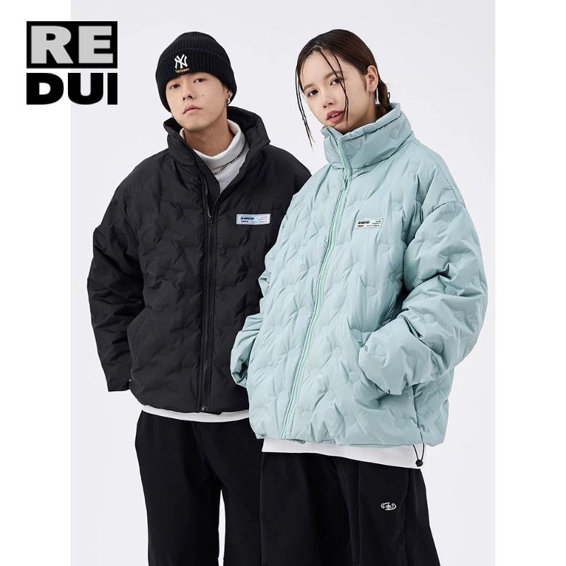 淺藍色棉服女韓版潮牌立領加厚情侶棉襖外套寬鬆美式oversize棉衣