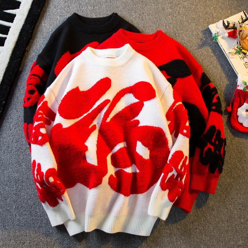 保羅潮品龍年紅色毛衣高級感男秋冬款加厚加絨保暖本命年新年衣服