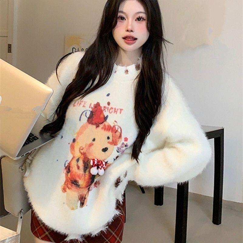 XJ家軟糯長袖針織毛衣女秋冬韓版2023新款純欲設計感小眾寬鬆套
