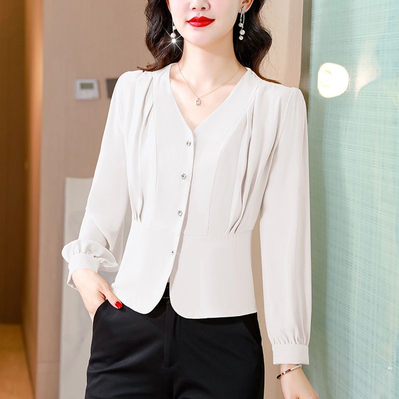 襯衫女長袖2024春秋新款時尚收腰顯瘦緞面氣質桑蠶絲氣質顯瘦上衣