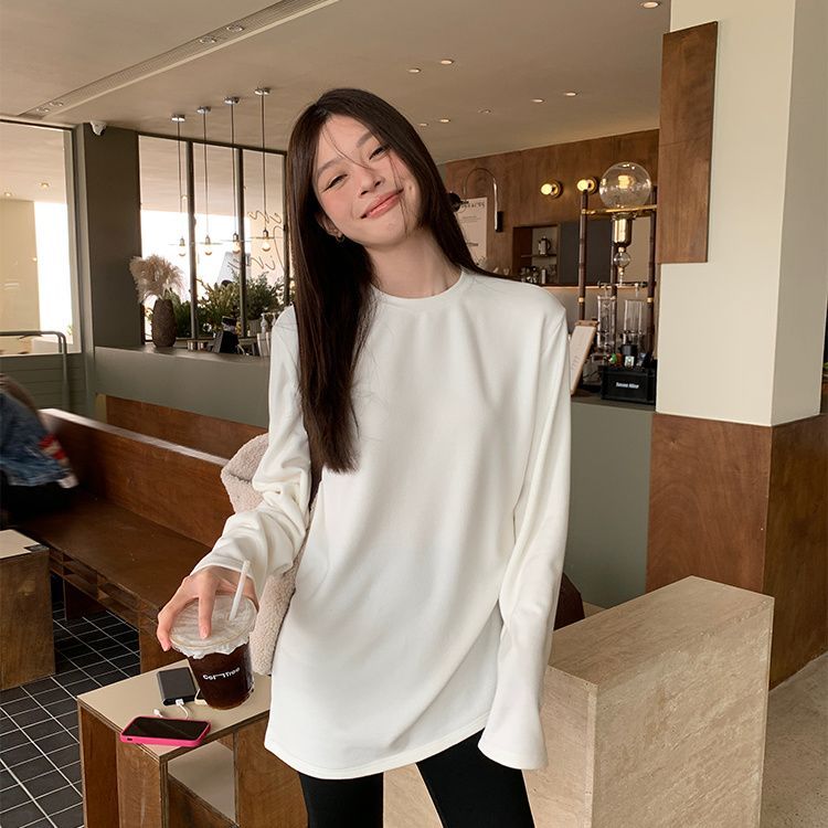 長袖T恤女學生寬鬆純棉百搭打底衫秋裝內搭ins上衣秋季純色衛衣潮