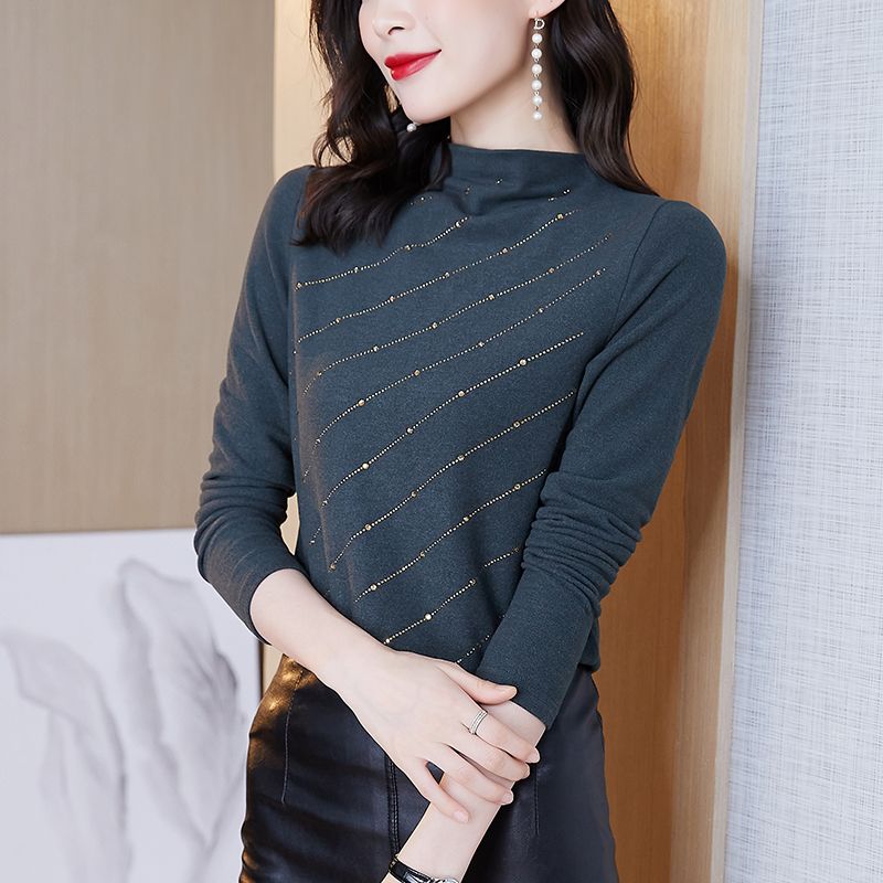 2024年雙面絨女春秋季洋氣修身氣質顯瘦精美小衫T恤打底衫上衣女