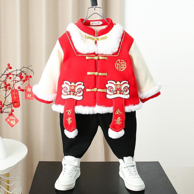 拜年服男童中國風加絨加厚冬季唐裝兒童漢服寶寶周歲禮服過年衣服
