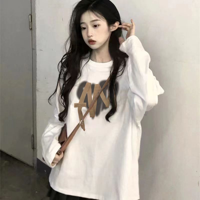 韓版純棉長袖t恤女ins潮設計感小眾白色打底衫秋季寬鬆內搭上衣服