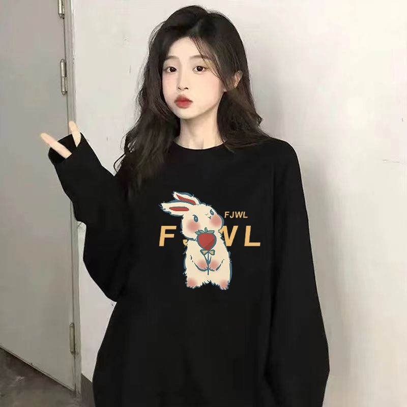 2023ins超火印花T恤女秋季港風長袖打底衫韓版潮學生寬鬆上衣服