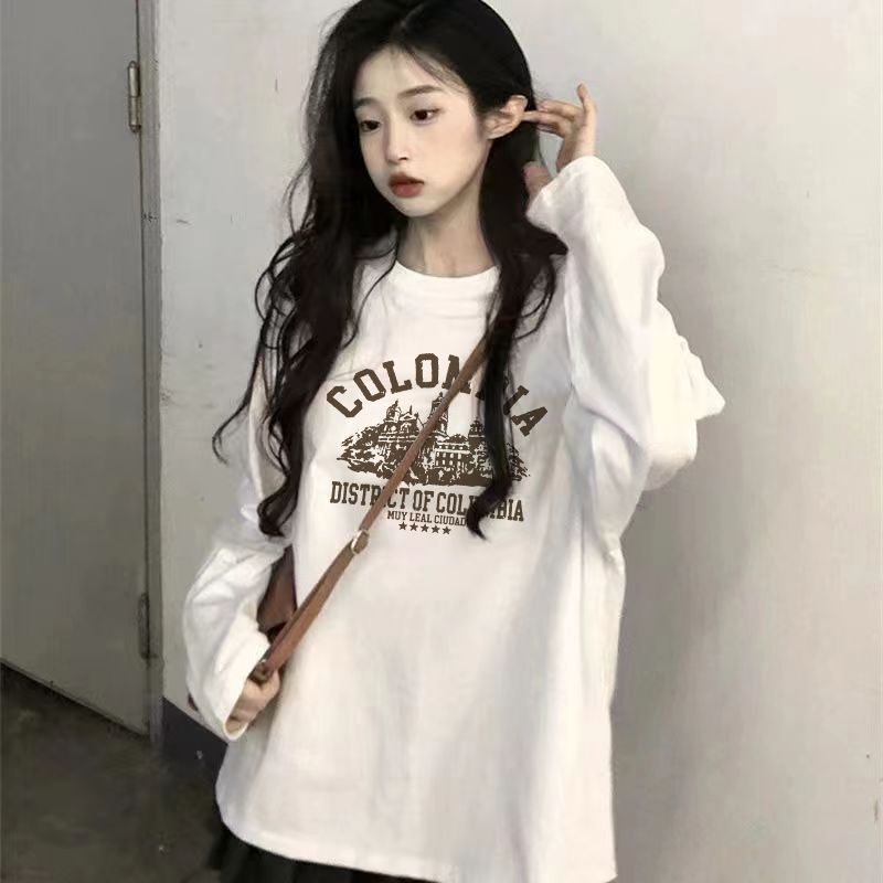 韓版純棉長袖t恤女ins潮設計感小眾白色打底衫秋季寬鬆內搭上衣服