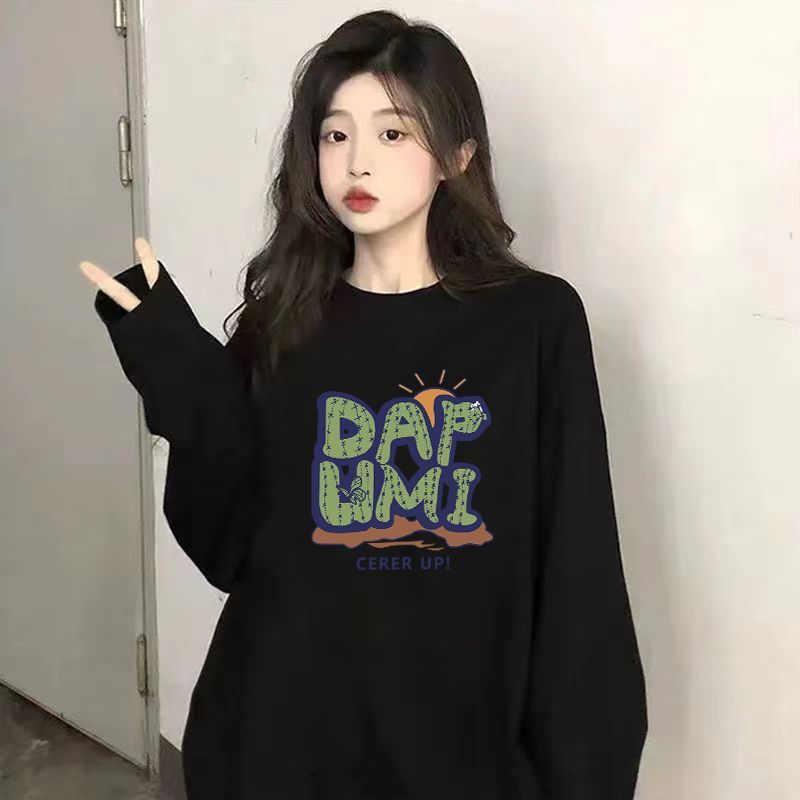 100%純棉長袖t恤女2023秋季新款韓版寬鬆學生圓領打底衫ins上衣女