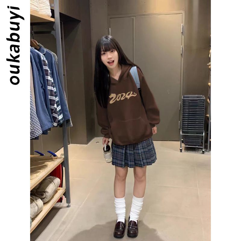 OUKABUYI450G重磅銀狐絨純棉連帽衛衣女國風時尚甜美校園百搭上衣
