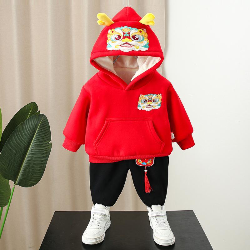 漢服男童拜年服周歲禮服寶寶喜慶過新年衣服兒童加絨加厚唐裝套裝