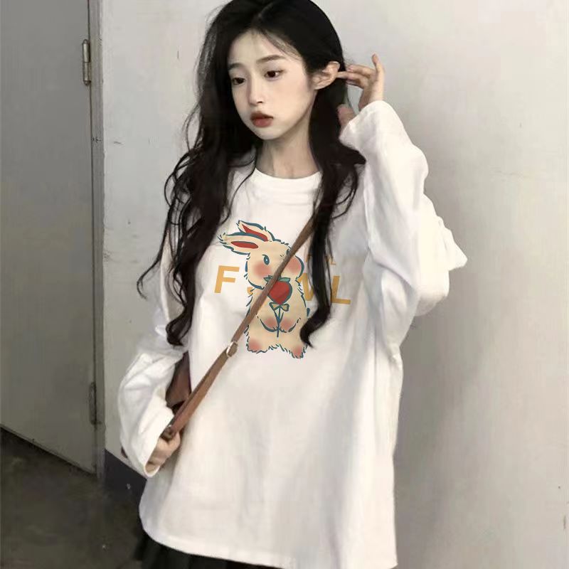 100%純棉白色打底衫女春秋新款長袖內搭韓版寬鬆洋氣圓領T恤上衣