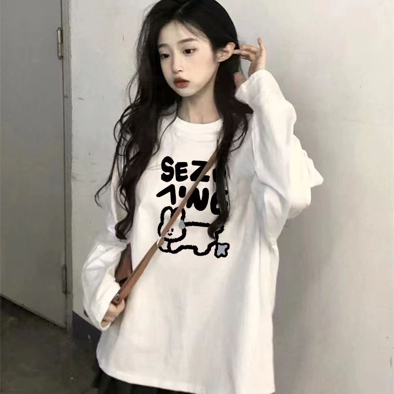 簡約百搭ins秋季長袖t恤2023新款上衣女學生韓版寬鬆設計感常規款