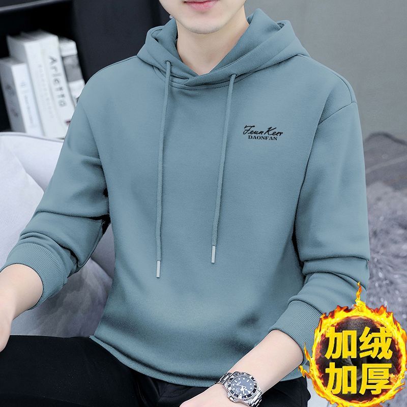 Men's fleece hooded sweatshirt winter trend new 2023 thickened warm pullover casual outer wear hoodie top clothes