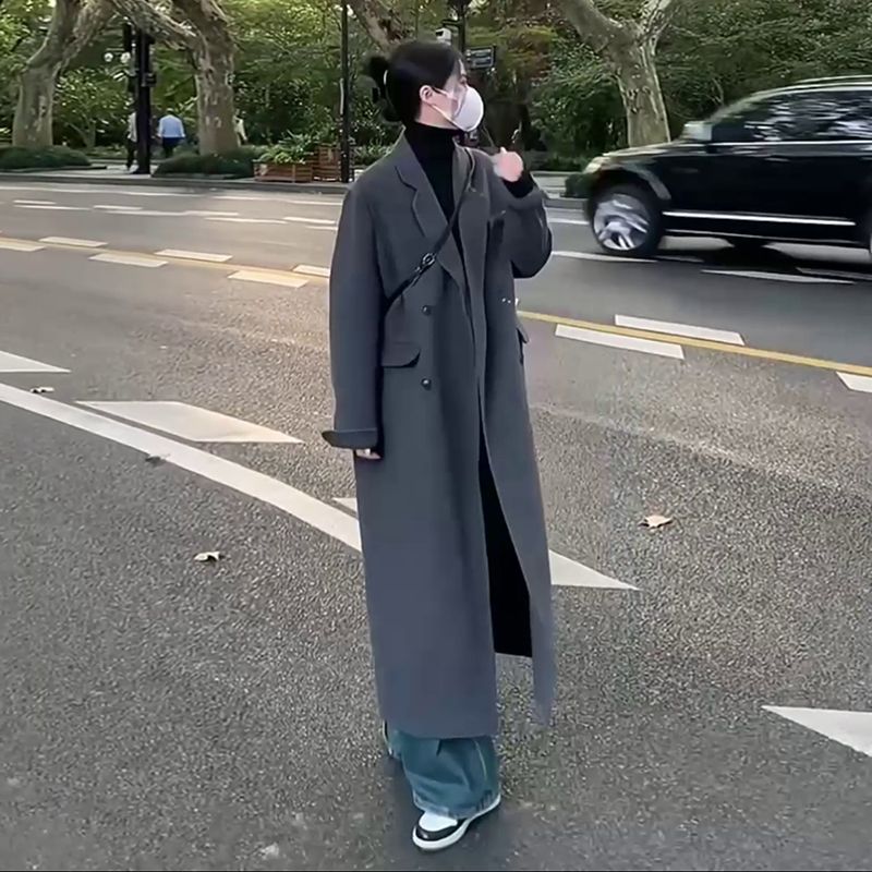 高級感灰色雙面絨羊毛大衣女小個子秋冬季新款赫本風加厚毛呢外套