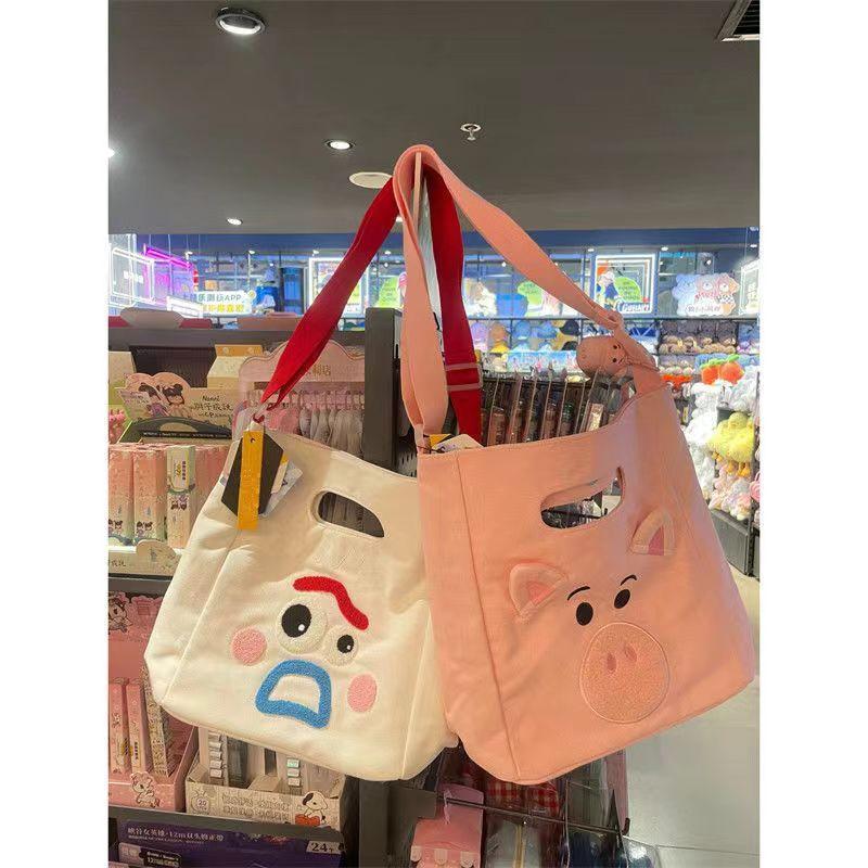 Winter New Cartoon Pig Bag 2023 Niche Contrast Color Fashion Canvas Bag Large Capacity Portable Shoulder Messenger Bag