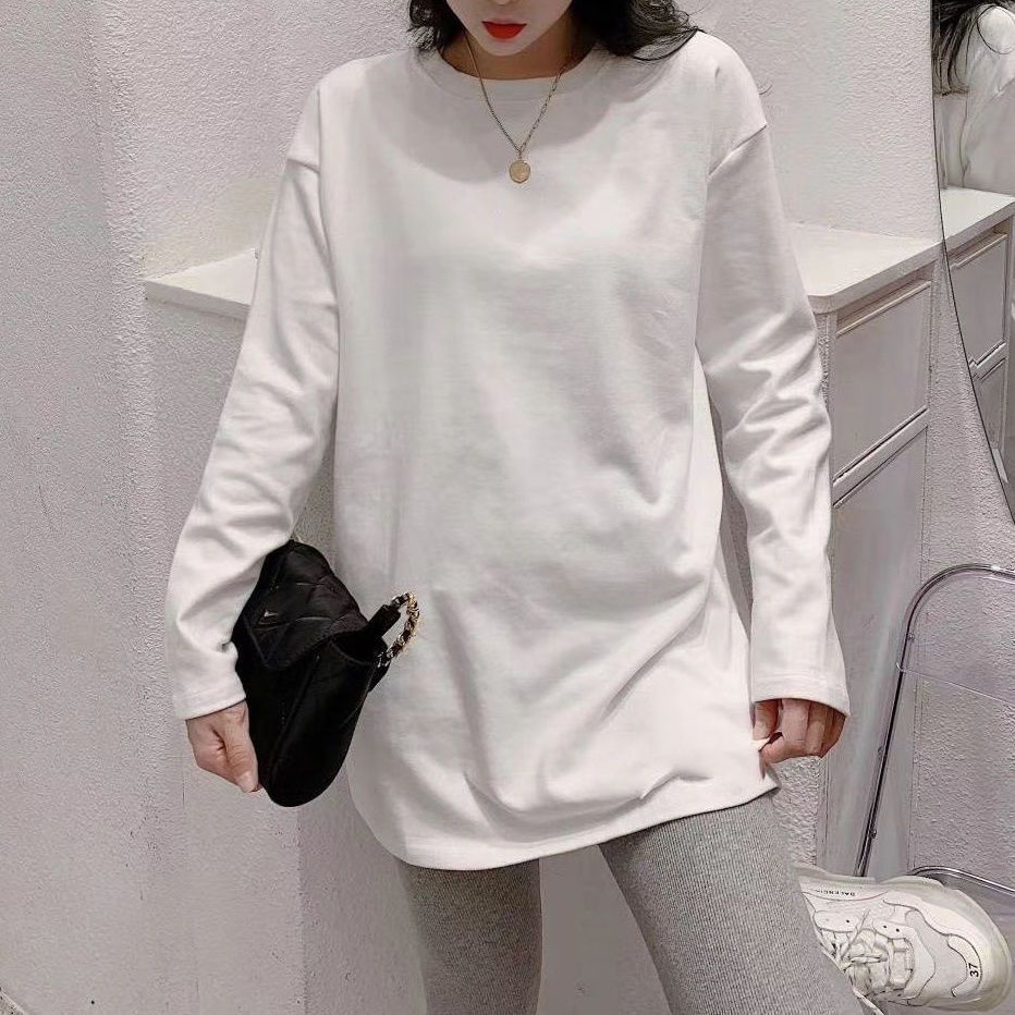 長袖T恤純棉打底衫純色寬鬆百搭初秋新款女裝ins白色上衣學生潮