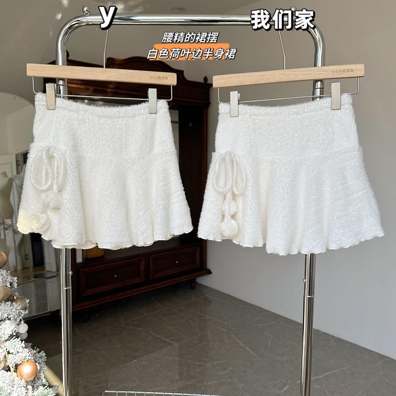 腰精的裙擺秋冬新款白色針織純欲荷葉邊半身裙小個子短裙