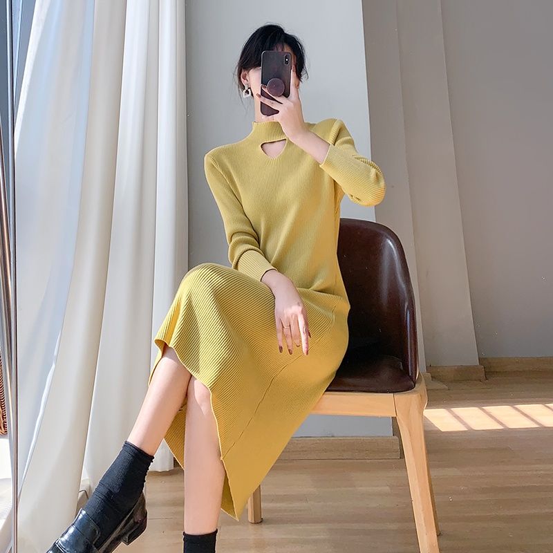 2023秋冬新款溫柔風小心機針織連衣裙設計感洋氣小眾氣質打底裙子
