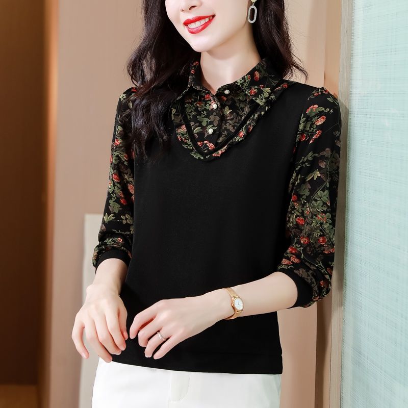碎花襯衫女長袖2024年春季新款打底衫內搭小衫洋氣減齡假兩件上衣