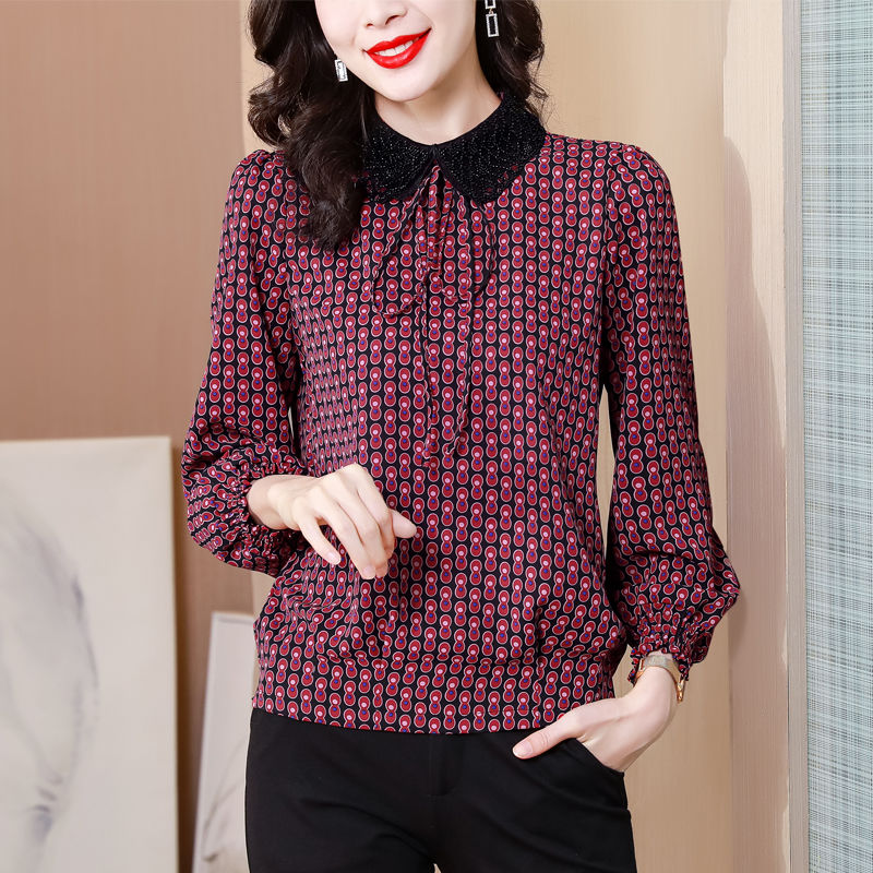 打底襯衫女春秋新款2024年洋氣時尚波點顯瘦別致系帶長袖內搭上衣
