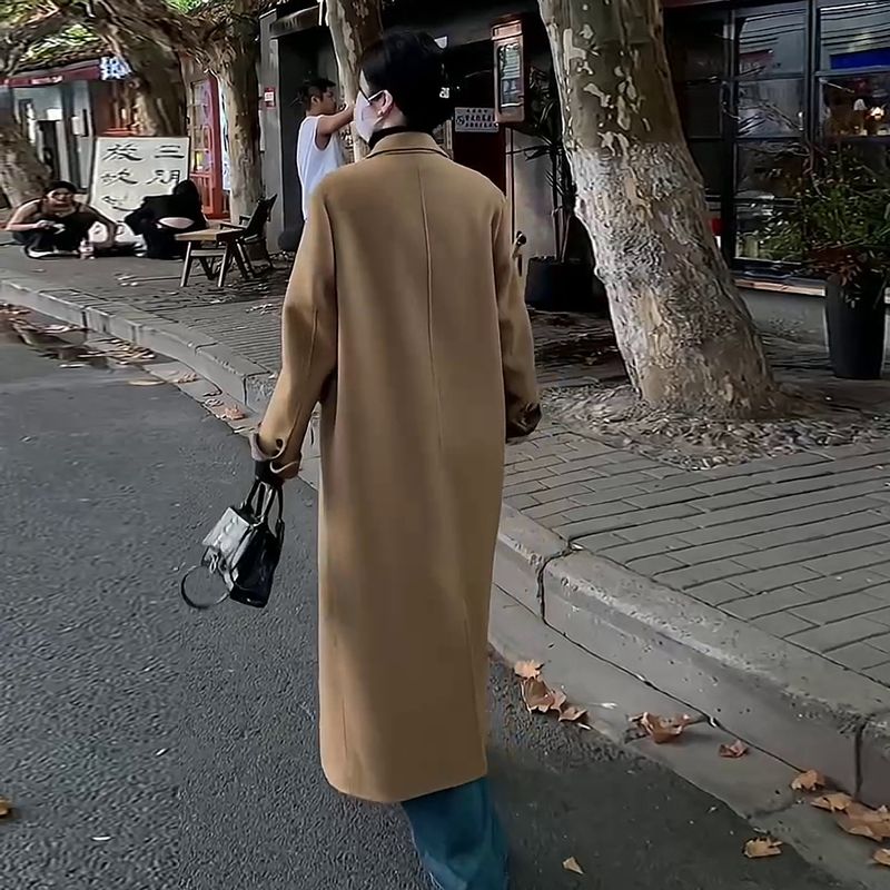 高級感駝色雙面羊毛大衣女小個子秋冬新款中長款赫本風羊毛呢外套