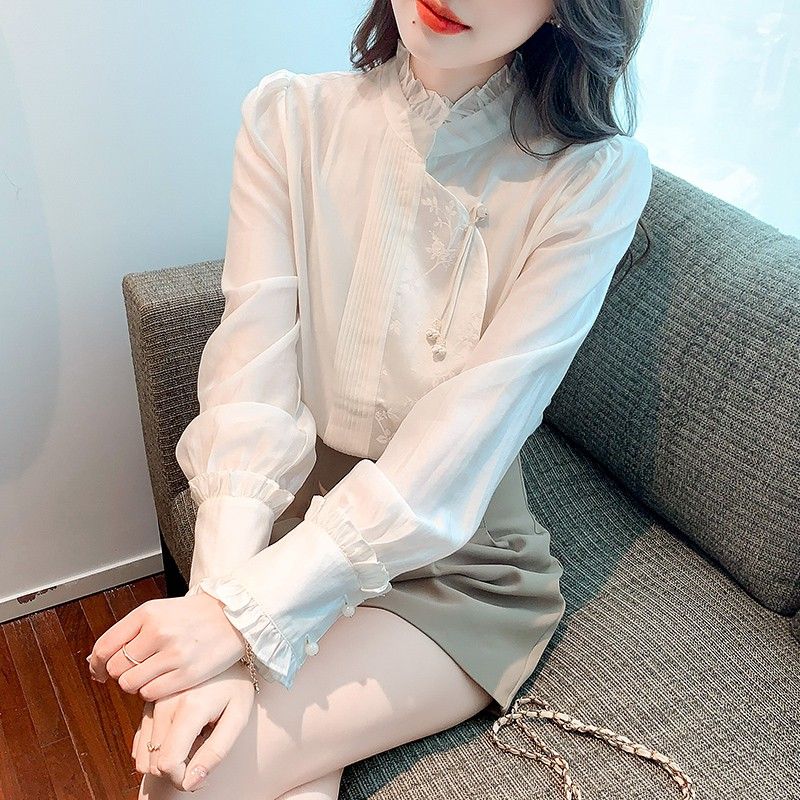 中國風2024年新款國潮襯衫女高級感輕奢中式天絲襯衣唐裝顯瘦上衣