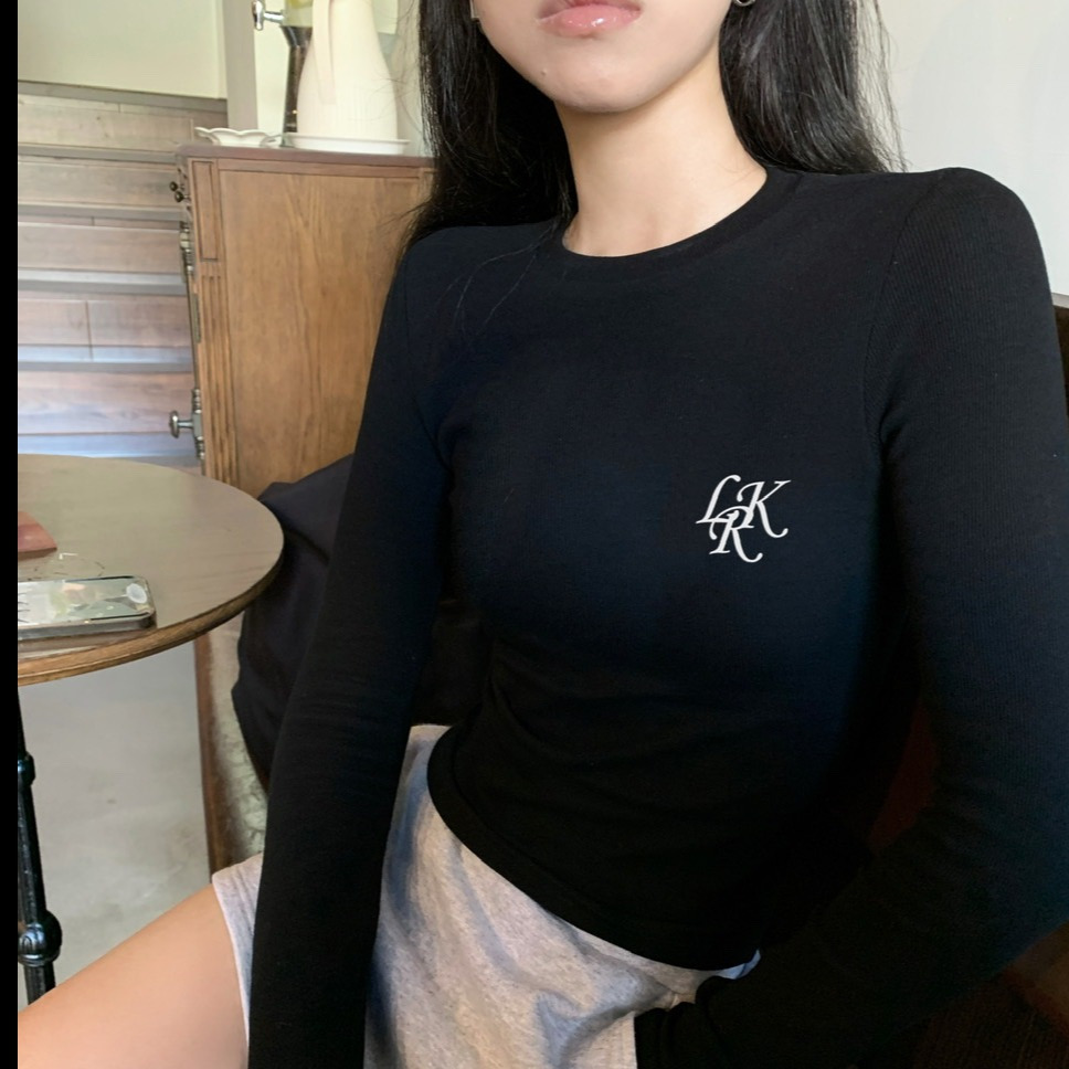 解鎖辣妹~辣妹字母印花長袖T恤秋冬德絨緊身打底衫內搭上衣氣質潮