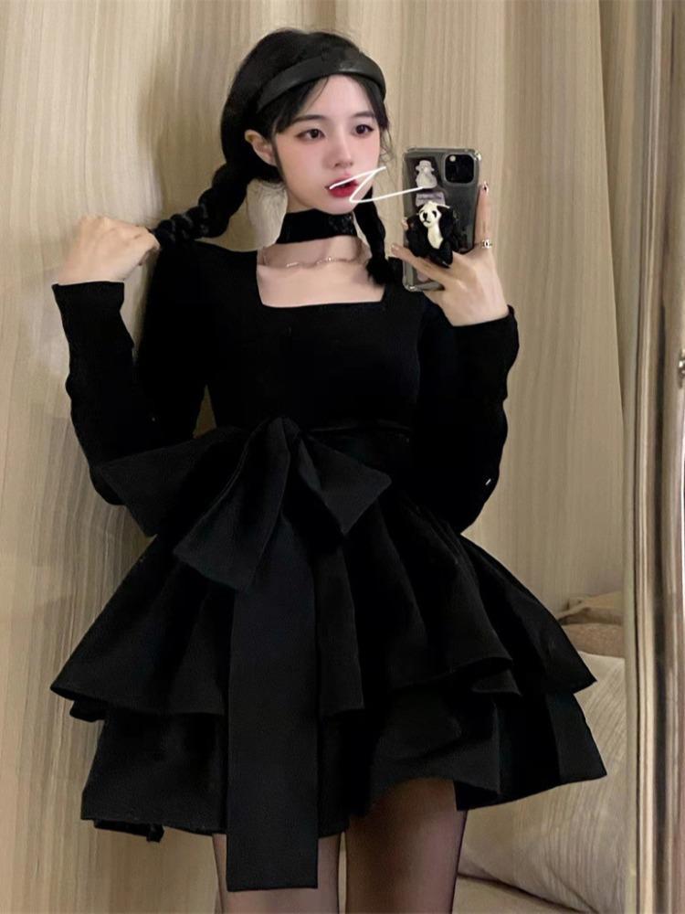 Small little black dress  autumn and winter new style small fragrant women's skirt strap temperament niche dress