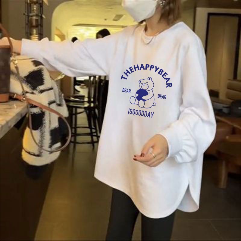 White T-shirt for women in autumn and winter, thickened with velvet, large size, loose inner for fat mm, Korean style design, warm long-sleeved T-shirt